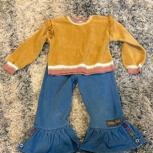 Matilda Jane Mustard Top and Blue Ruffle Pants Set